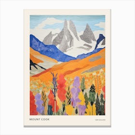 Mount Cook New Zealand 2 Colourful Mountain Illustration Poster Canvas Print