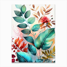 Watercolor Of Flowers And Leaves nature Canvas Print