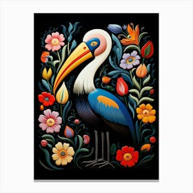 Folk Bird Illustration Pelican 1 Canvas Print