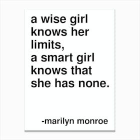 A Wise Girl Statement By Marilyn Monroe In White Canvas Print