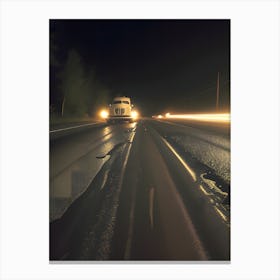 Car Driving On Road At Night Canvas Print