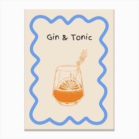 Gin & Tonic Doodle Poster Blue & Ornage Canvas Print