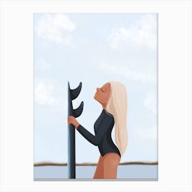 Surf Girl With Background Canvas Print