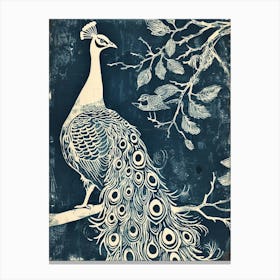 Peacock In The Tree Linocut Inspired 3 Canvas Print