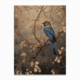 Dark And Moody Botanical Bluebird 1 Canvas Print