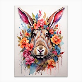 Rabbit Head In Flowers Canvas Print