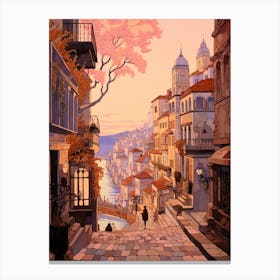 Porto Portugal 2 Vintage Pink Travel Illustration Canvas Print
