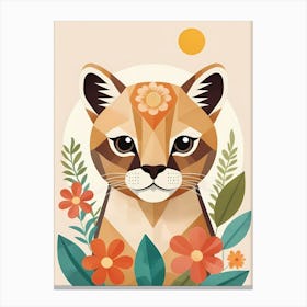 Floral Cute Baby Puma Nursery Illustration (34) Canvas Print