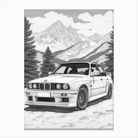 Bmw M3 Snowy Mountain Drawing 2 Canvas Print