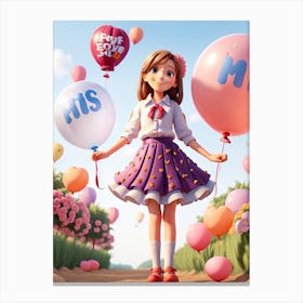 3d Animation Style Balloons Flying Around Near Future Smiling 3 Canvas Print