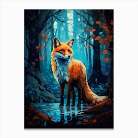 Red Fox Forest Painting 5 Canvas Print