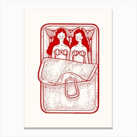 Mermaid Sardines Red Print Canvas Print