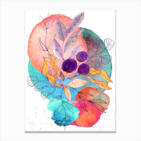 Watercolor Illustration Of Flowers And Leaves Canvas Print