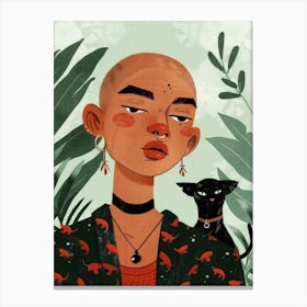 Portrait Of A Woman With A Cat 3 Canvas Print