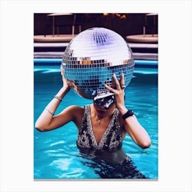 Woman Pool Disco Ball Fashion Photography 1 Canvas Print