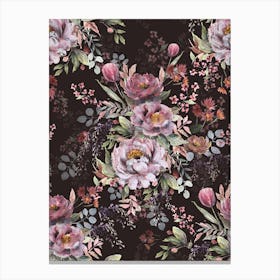 Vintage Peony Bloom On A Dark Background Canvas Print