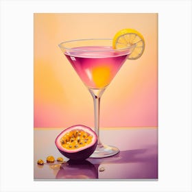 Passion Fruit Martini Cocktail With One Piece Of Passion Fruit On The Side Canvas Print