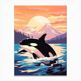 Orca Whale And Mountain At Sunset Canvas Print