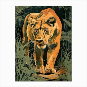 Barbary Lion Relief Illustration Lioness 2 Canvas Print