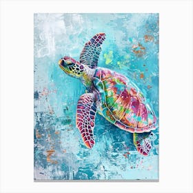 Textured Blue Sea Turtle Painting 1 Canvas Print