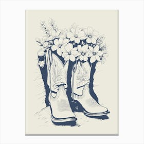 Cowgirl Boots with Flowers in Denim Blue Canvas Print