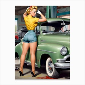 1950's Era Retro Automotive Service Station Pinup- Reimagined Canvas Print