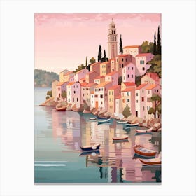 Rovinj Croatia 2 Vintage Pink Travel Illustration Canvas Print