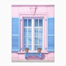 Pink House With Blue Shutters Canvas Print