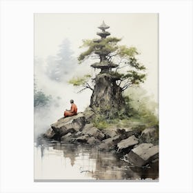 Man Meditating, Japanese Brush Painting, Ukiyo E, Minimal 1 Canvas Print