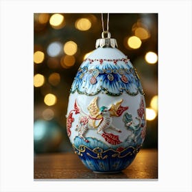 A Hyper Realistic Handcrafted Porcelain Creature Embellishing A Christmas Ornament Vibrant Hues Da Canvas Print