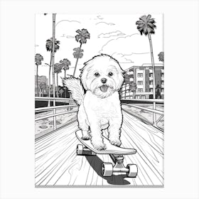 Maltese Dog Skateboarding Line Art 4 Canvas Print