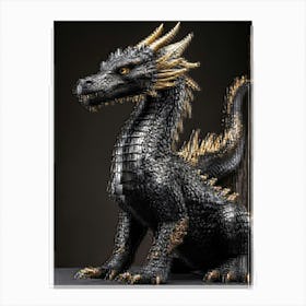 Black Crocodile Dragon Imposing And Mythical Scales Detailed With Brown Silvery And Gold Texture Canvas Print