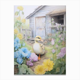 Floral Duckling Pencil Illustration 2 Canvas Print