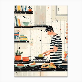 Illustration Of A Man Cooking In The Kitchen Canvas Print