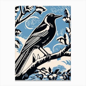 Vintage Bird Linocut Magpie 2 Canvas Print