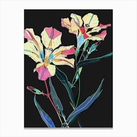 Neon Flowers On Black Lisianthus 4 Canvas Print