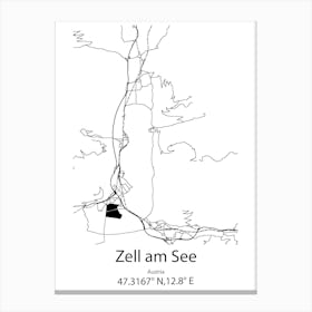 Zell Am See,Austria Minimalist Map Canvas Print