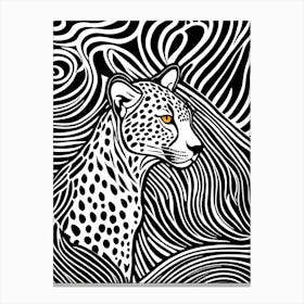 Cheetah Lino cut Black And White Lines art, animal art, 150 Canvas Print