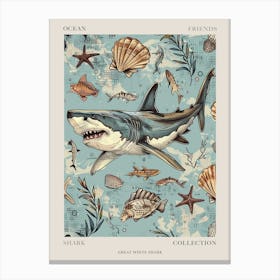 Pastel Blue Great White Shark Watercolour Seascape 2 Poster Canvas Print