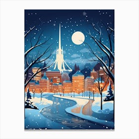 Winter Travel Night Illustration Boston Usa 3 Canvas Print