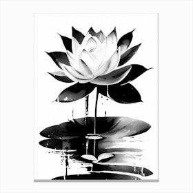 Lotus Flower And Water Symbol Black And White Painting Canvas Print