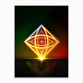 Neon Geometric Glyph in Watermelon Green and Red on Black n.0246 Canvas Print