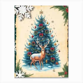 William Morris Christmas Tree With Deer Canvas Print