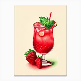 Strawberry Caipirinha, Cocktail, Drink Retro Drawing 1 Canvas Print