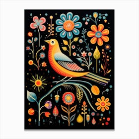 Folk Bird Illustration Cowbird 4 Canvas Print