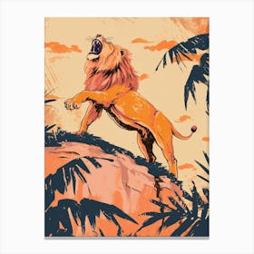 African Lion Roaring On A Cliff Illustration 2 Canvas Print