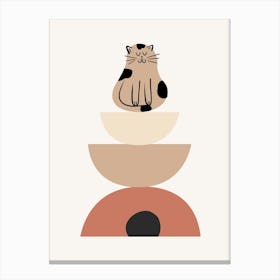 Cat Sitting On A Stack Of Bowls Canvas Print