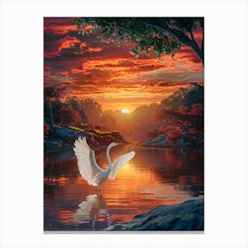 Egret At Sunset Canvas Print