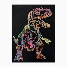 Neon Rainbow Dinosaur Line Illustration With Black Background 1 Canvas Print