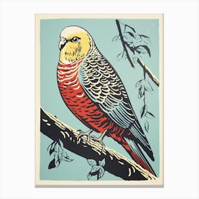 Vintage Bird Linocut Budgerigar 2 Canvas Print